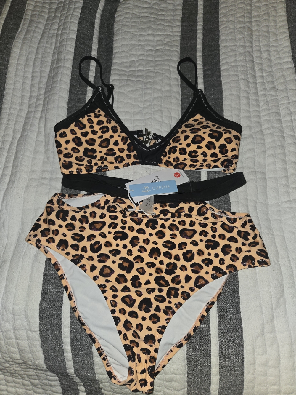CUPSHE Girls' Leopard Print Two-Piece Swimsuit - Tan/Black